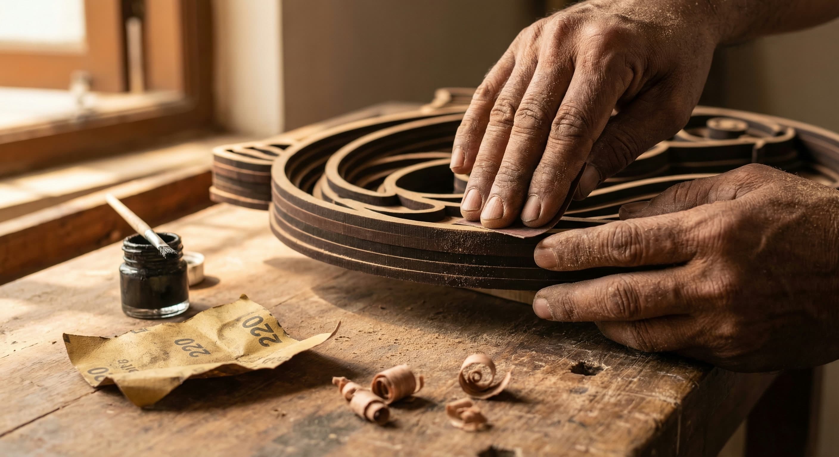 Close-up of multi-layered laser-cut wall art showing depth and craftsmanship