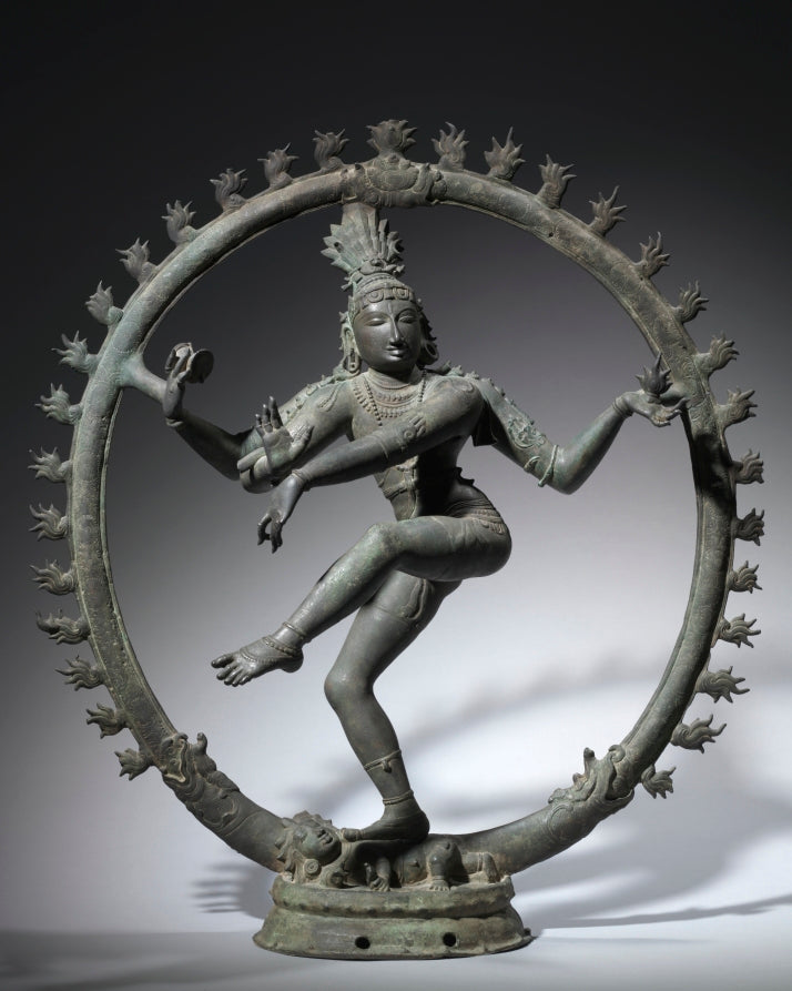 Chola bronze Nataraja dancing inside a circular ring of flames