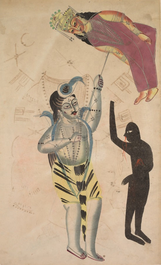 Shiva carries the body of Sati in a Kalighat painting
