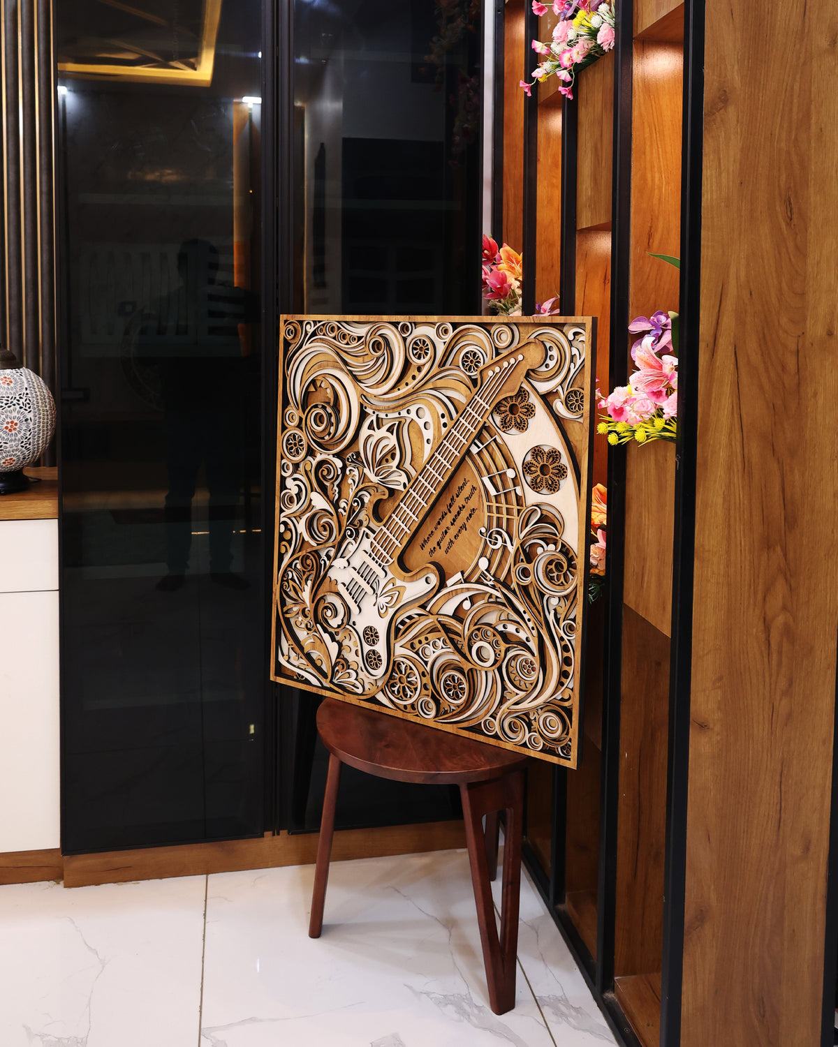 3D Layered Guitar Wood Art