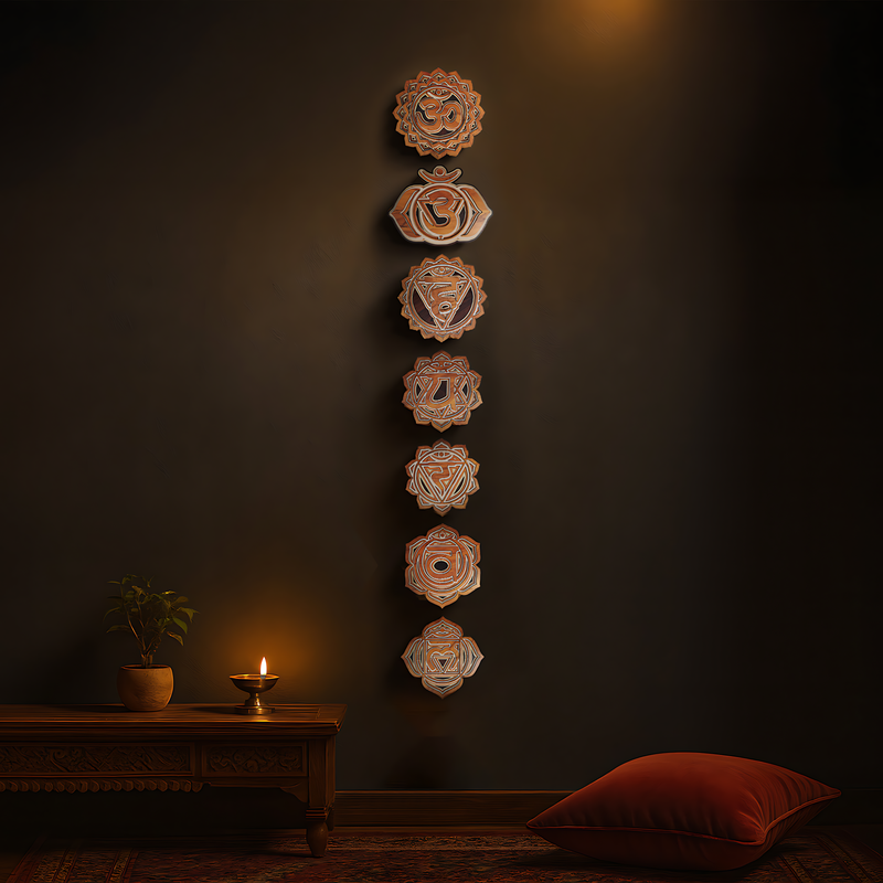 7 Chakras spiritual wall art with aligned chakra symbols