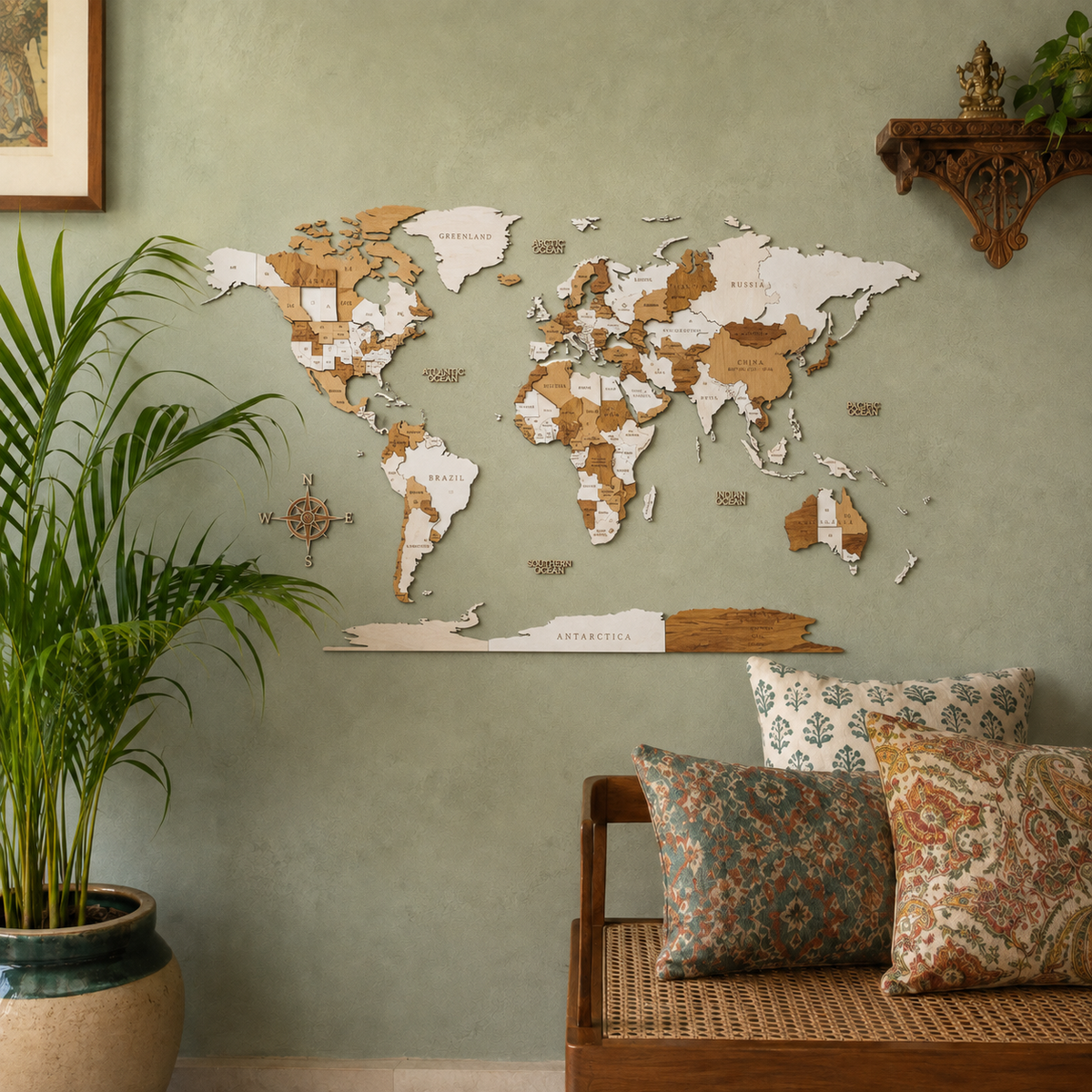 3D Wooden World Map