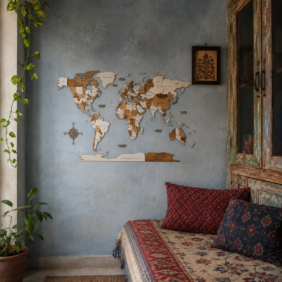 3D Wooden World Map