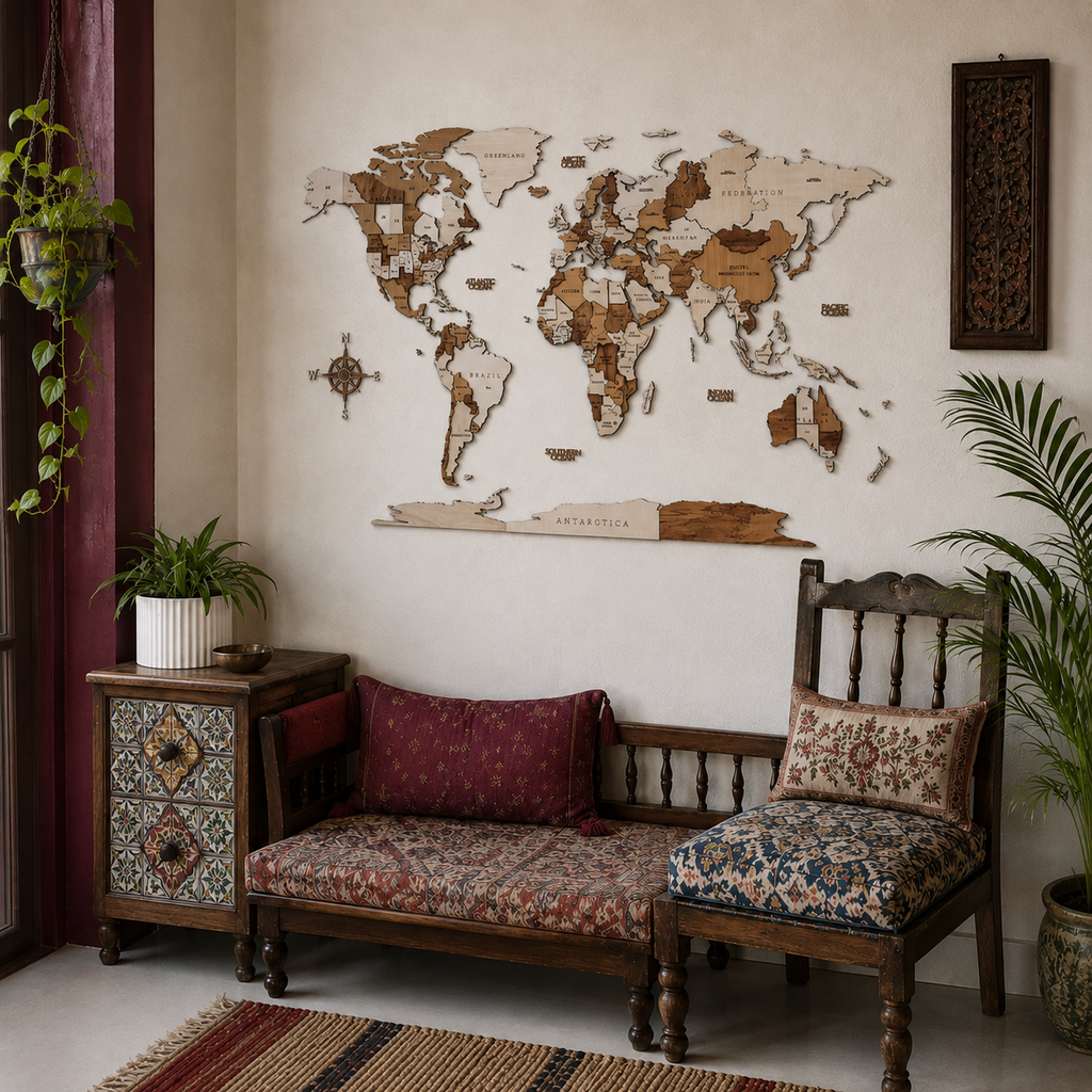 3D Wooden World Map