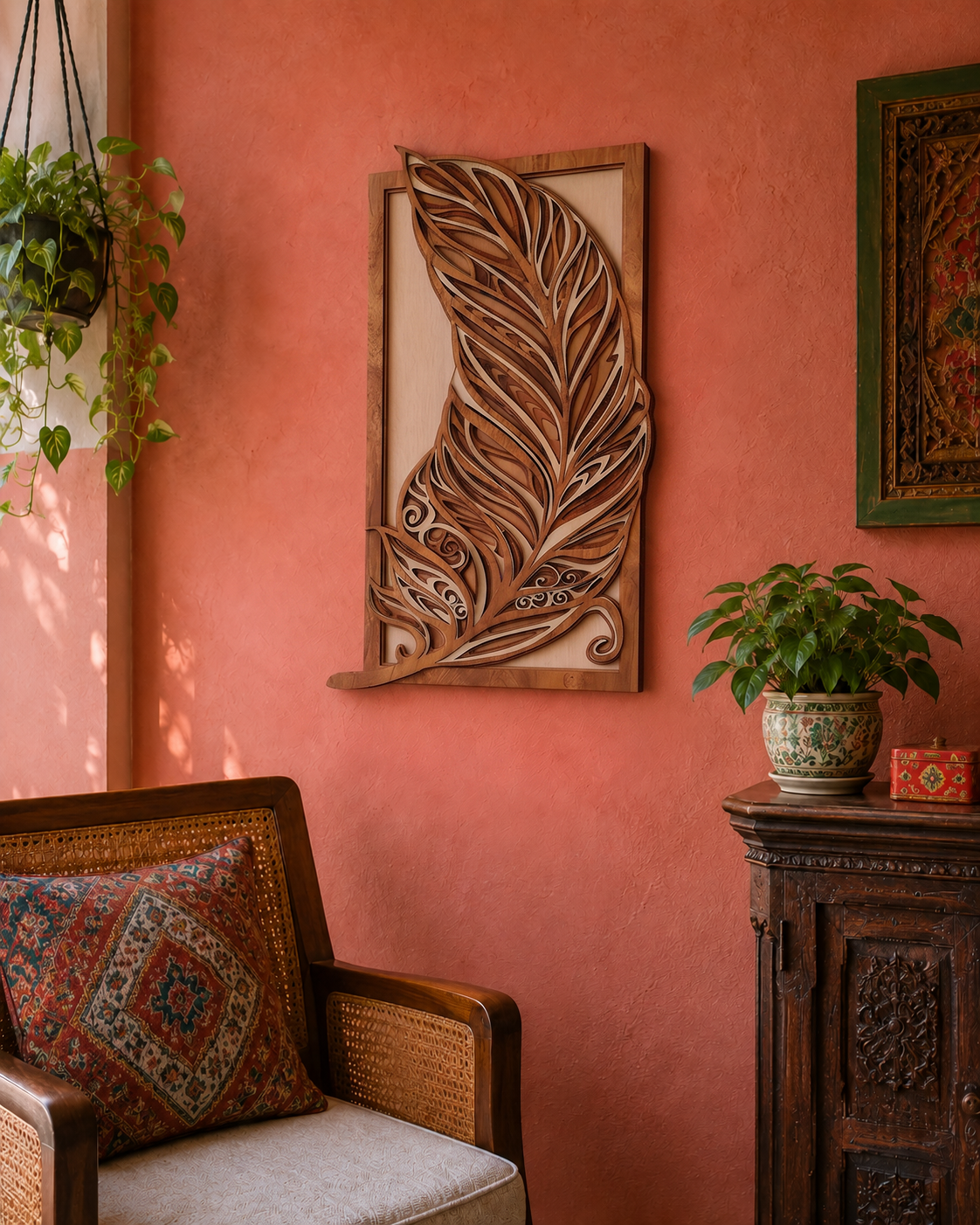 3D Layered Wood Feather Sculpture