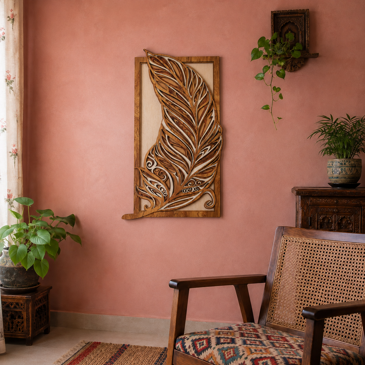 3D Layered Wood Feather Sculpture
