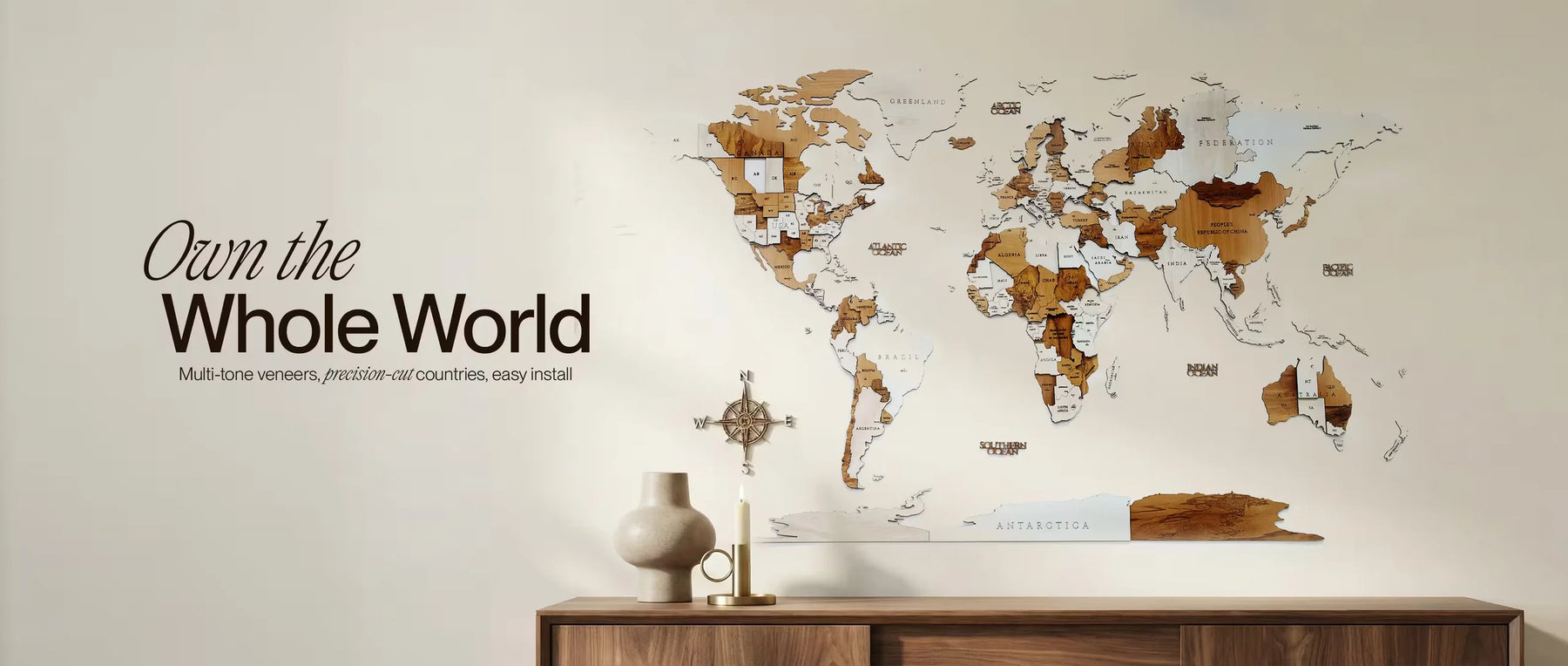 3D Wooden World Map
