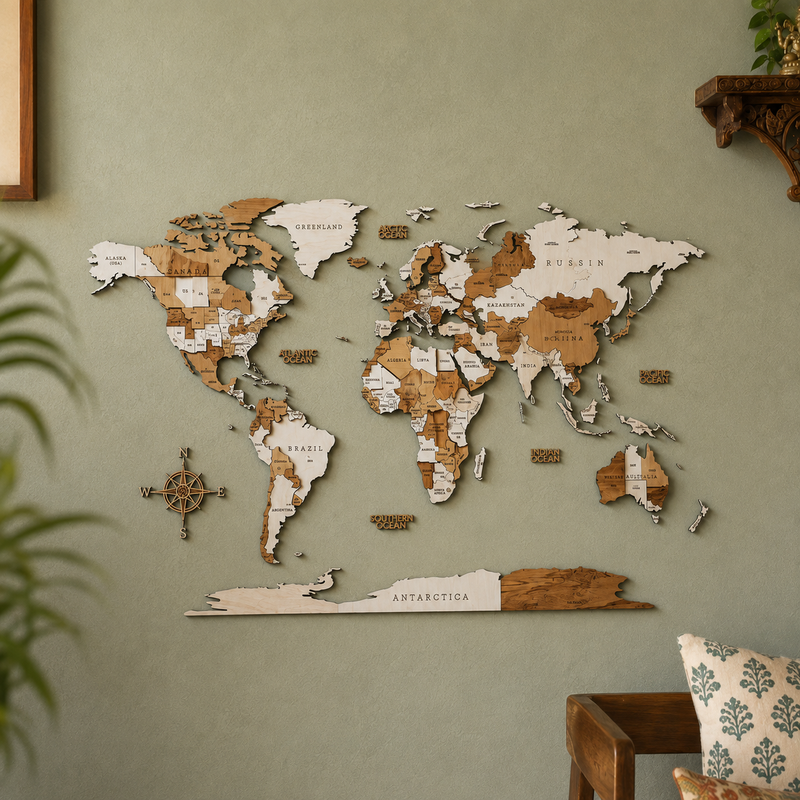 3D Wooden World Map