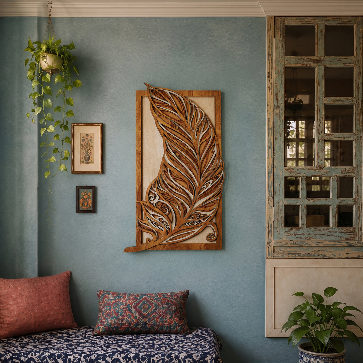 3D Layered Wood Feather Sculpture