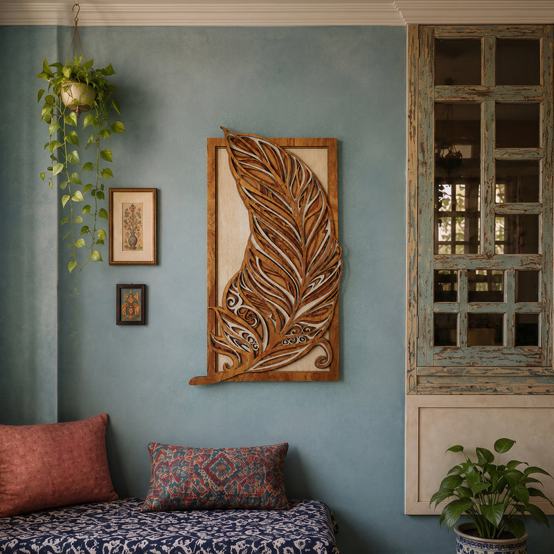 3D Layered Wood Feather Sculpture