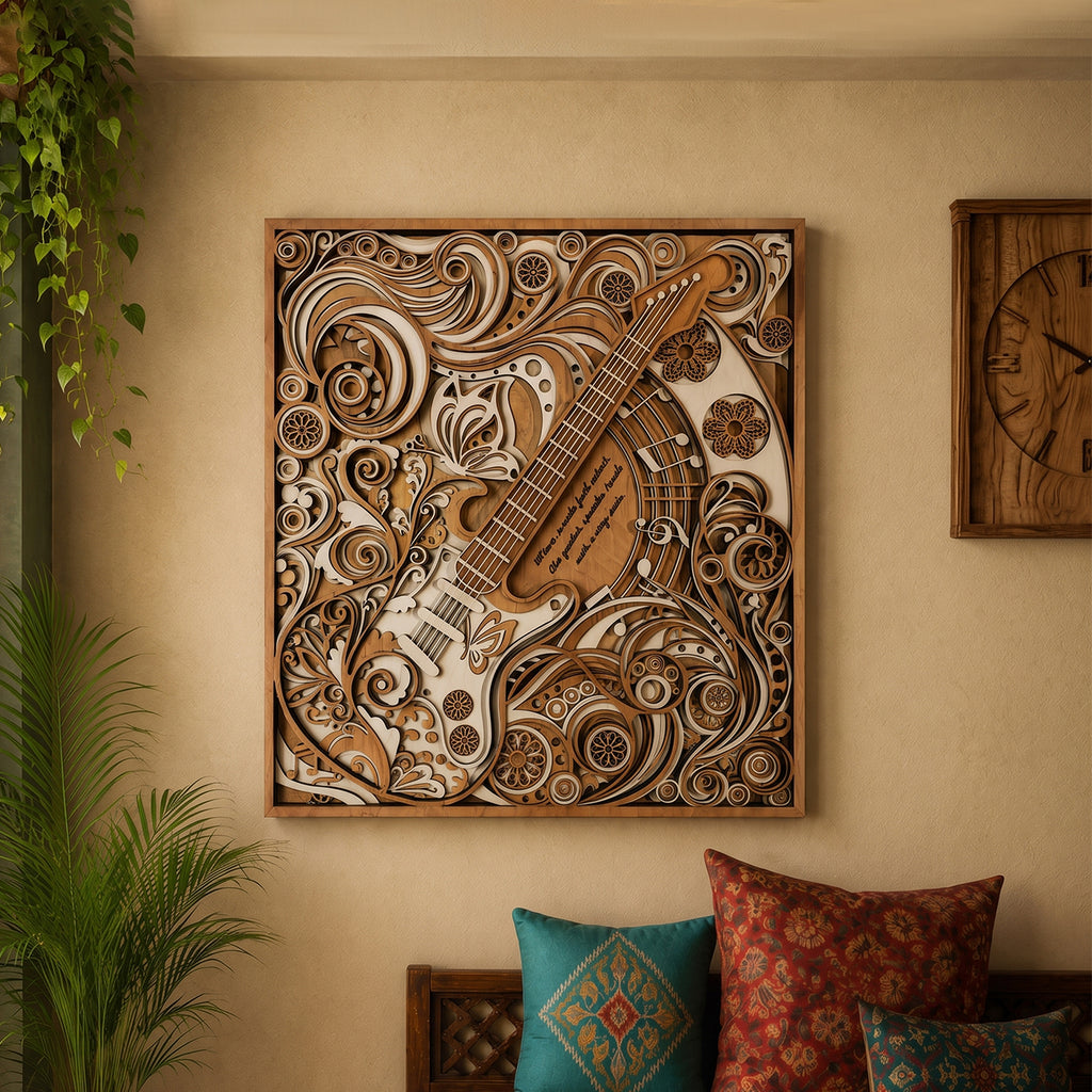 3D Layered Guitar Wood Art
