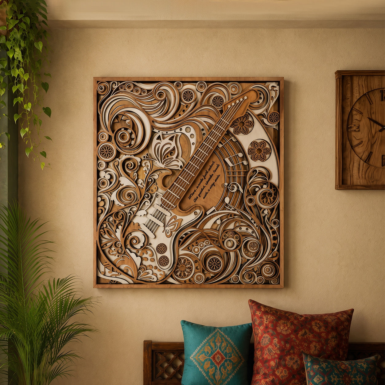 3D Layered Guitar Wood Art