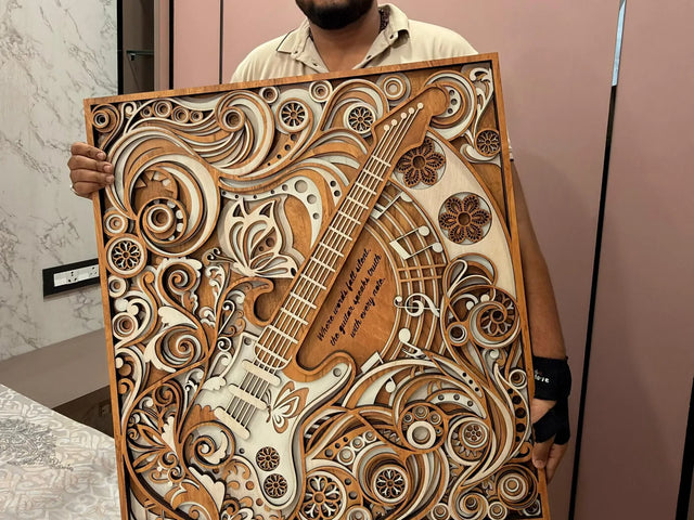 Yash Bhadouria's space with 3D Layered Guitar Wood Art