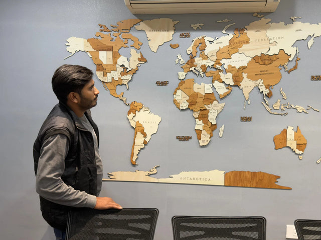 Vishal Shukla's space with 3D Wooden World Map